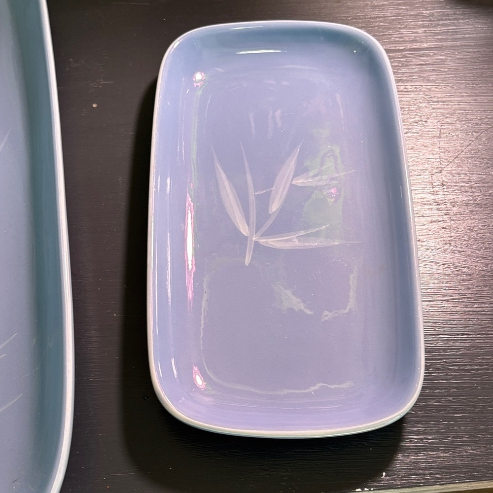 Winfield Blue Ceramic Serving Tray Set with Bamboo Motif - Picture 3 of 8